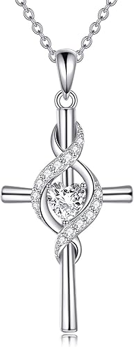 ONEFINITY Collar de cruz para mujer, plata de ley 925, dije de cruz de piedra natal, collar de cruz infinita, joyería religiosa, regalos para mujer,