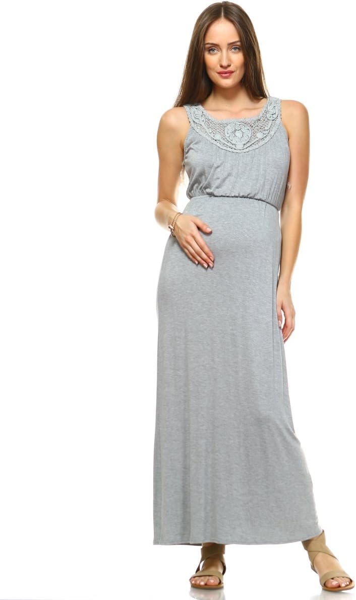 white mark MTR302-Grey-XL Maternity Kadyn Maxi Dress, Gray - Extra Large
