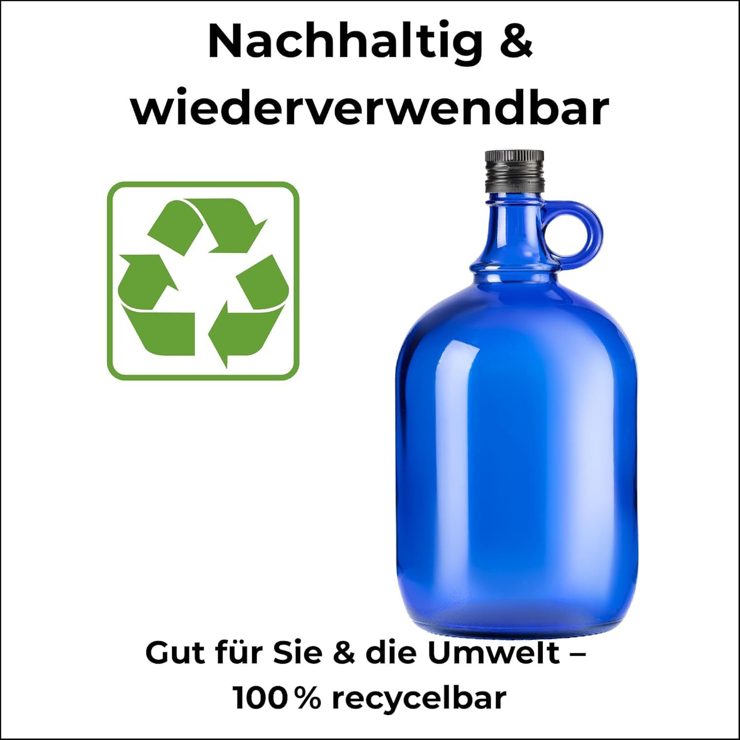 lilawelt24 2L blaue Flasche Weinballon Glasballon GÄRBALLON Weinflasche Likörflaschen Essig-Öl Flasche (4x 2L)