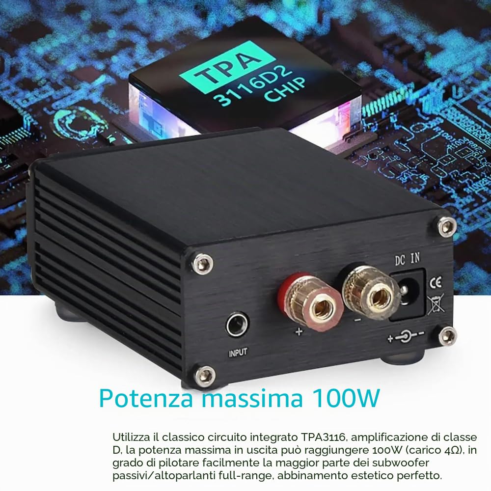 DollaTek 100W Mini Subwoofer Amplificatore audio TPA3116D2 - Nero