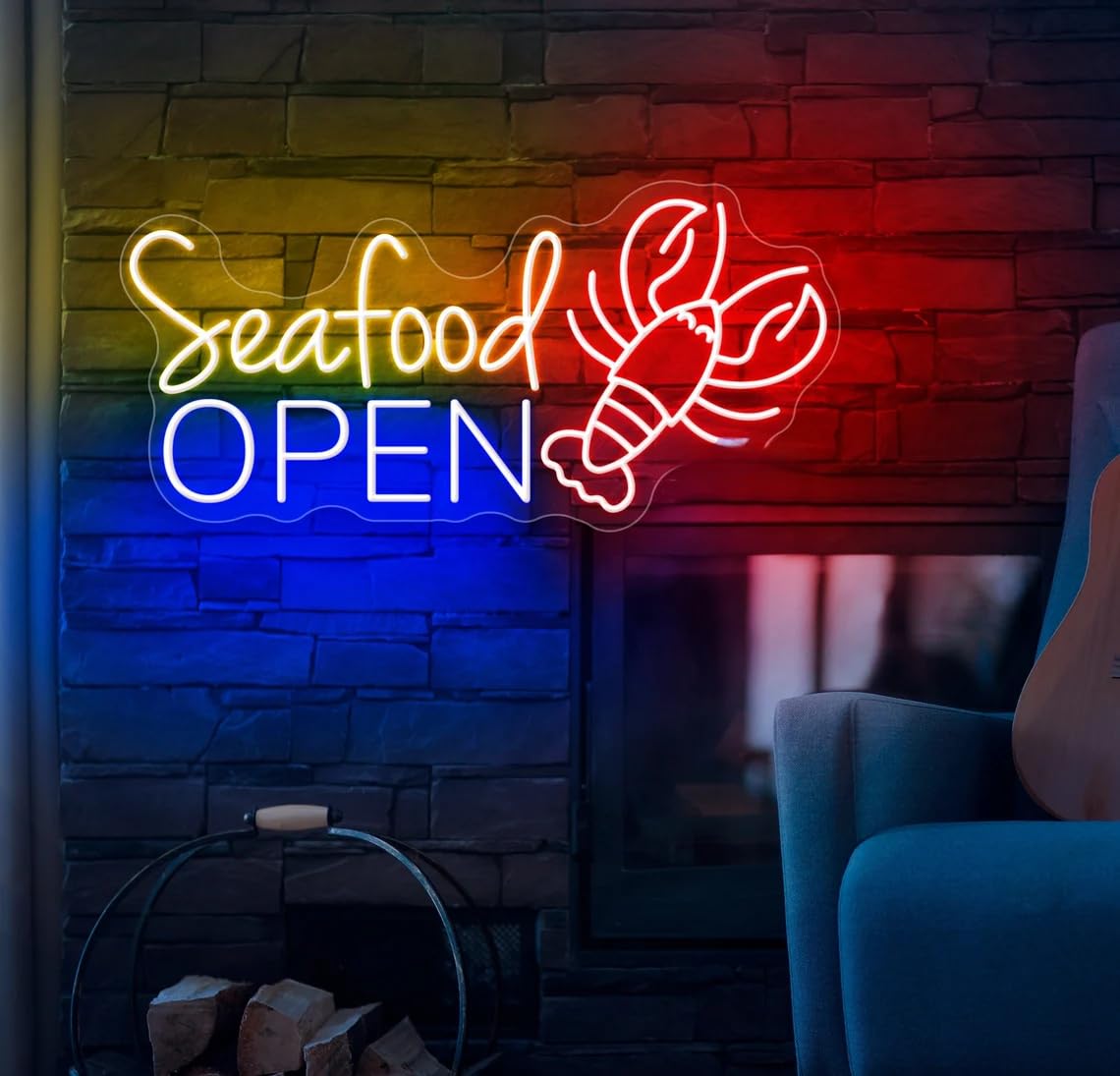 Seafood Open Neon Sign Seafood LED Light Restaurant Fresh Signs Room Wall Decor
