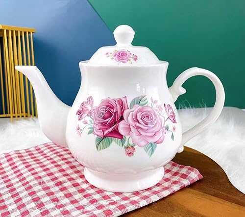 Miniatura 3 de Tetera de cerámica para café, tetera de rosa vintage, tetera para oficina en casa, 33.8 fl oz