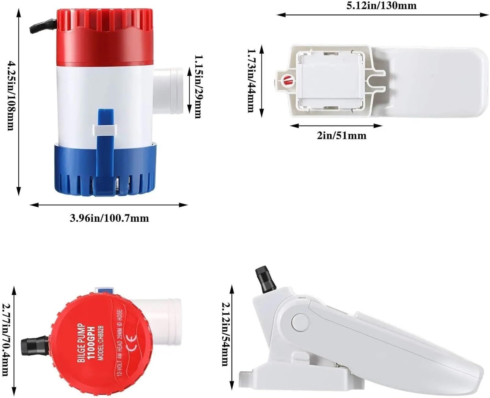Pompa wodna 1 szt. Pompa zęzowa 1100gph 750gph 12v 24V (24V, 750GPH 19 mm hose)