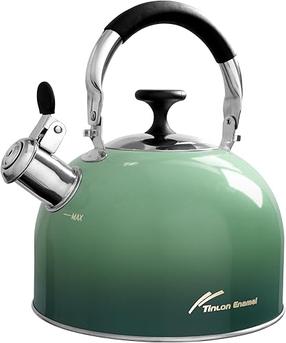 Hervidor de té, hervidor de té silbante de acero inoxidable 304, 2.5 cuartos de galón2.4 L para estufa de inducción y estufa de gas con mango