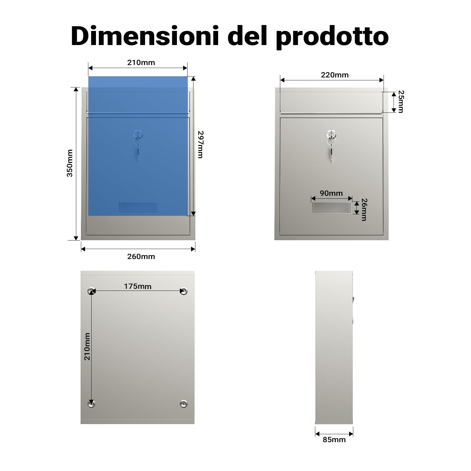 Wiltec Cassetta postale singola V10 in acciaio inox con vetrino portanome