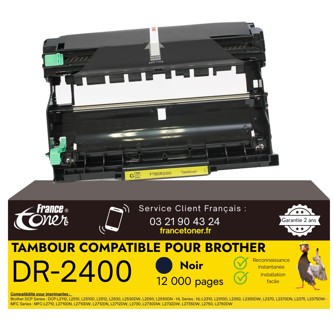DR-2400 Unité de Tambour Compatible pour Brother DR2400 Noir | Tambour Haute Qualité pour Imprimante HL L2310D, 2350DN, L2370DN, L2375DW, DCP L2510D, L2530DW, MFC L2710DN