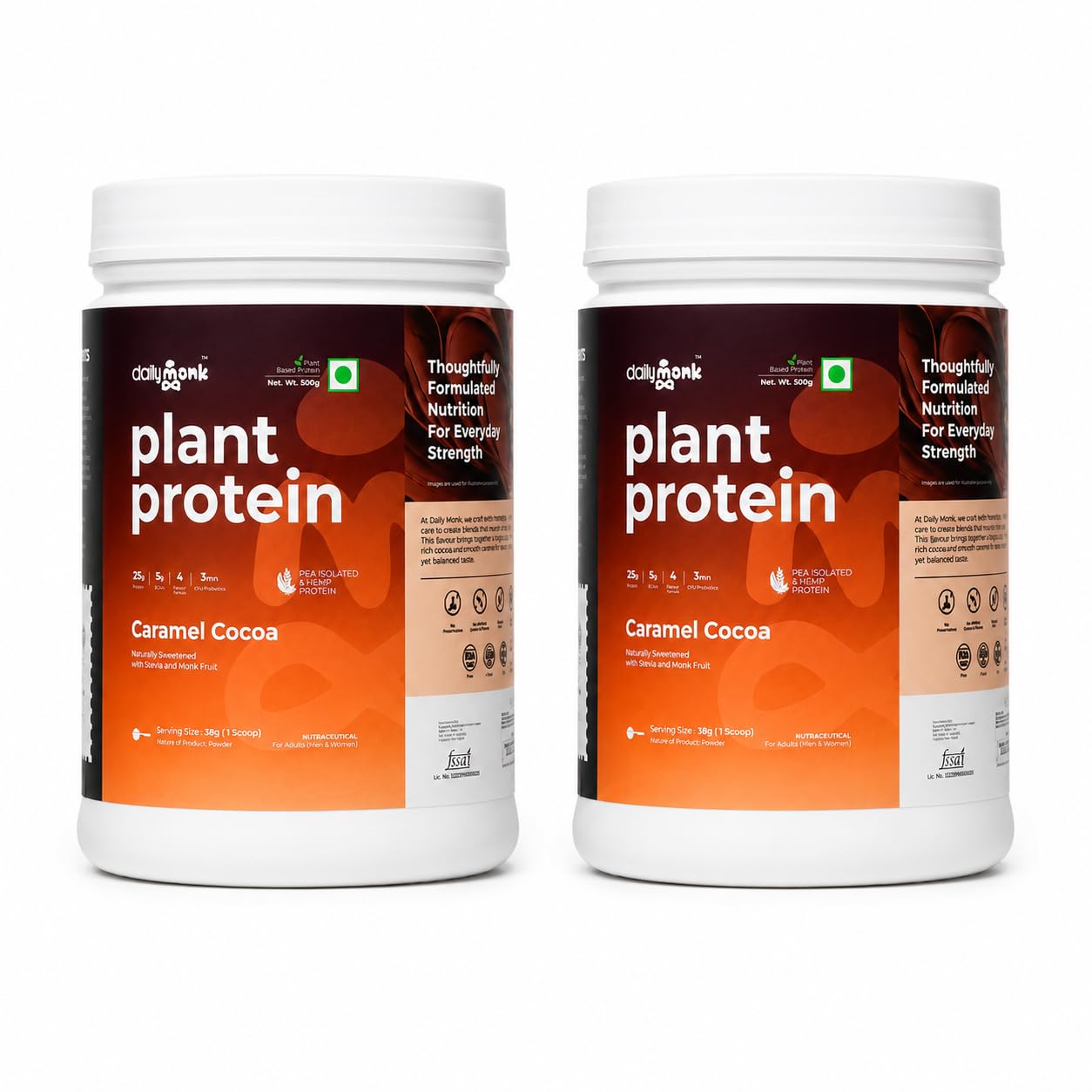 Plant Protein Powder | Pea Protein | Caramel Cocoa | 24g Protein | 3g Fiber | 3 Million CFU | Vegan | No Fillers | 500g x 2-image-40