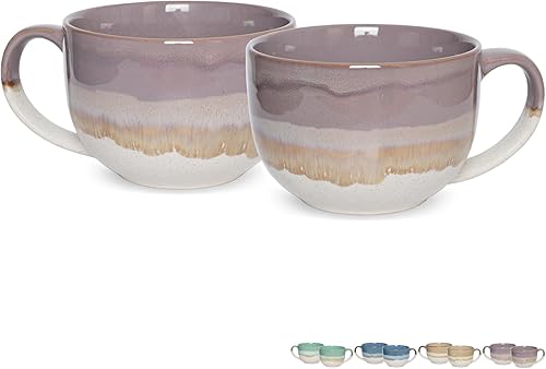 Miniatura 1 de Bosmarlin Juego de 2 tazas de café de cerámica jumbo, 23 onzas, tazones de sopa grandes con asas, aptos para lavavajillas y microondas (morado)