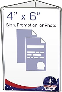 Marketing Holders 12 Pack Sign Holder 4 x 6 Inch 3 Sided Triangle Display Menu Holder Clear Acrylic Countertop Advertisement Display Promotional Flyer Drink Appetizer Restaurant Bars Multi Sides