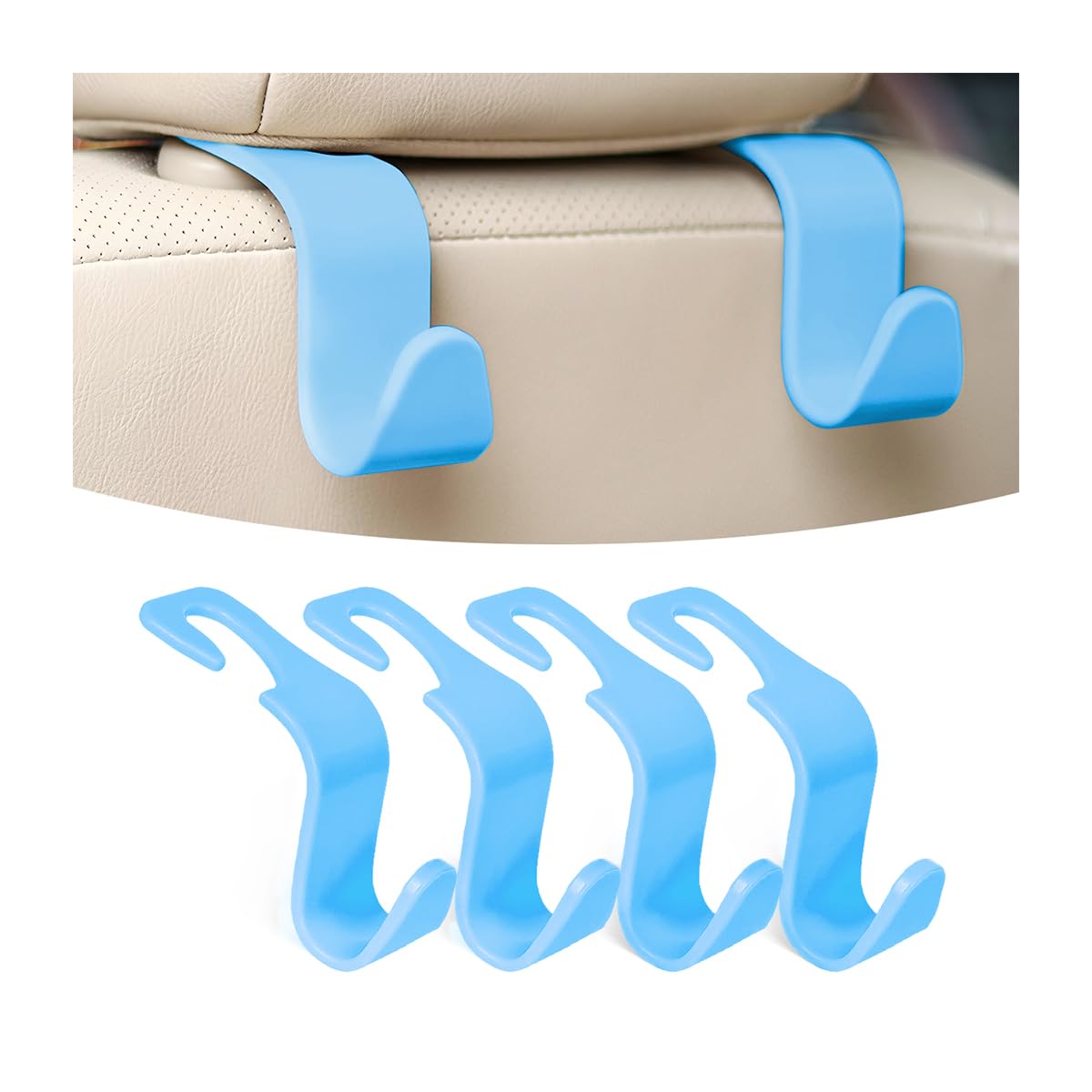 Osilly Car Seat Headrest Hook, 4 Pack Auto Seat Hanger Storage Organizer for Purse Handbag Coats Grocery Bags, Car Interior Accessories, Universal