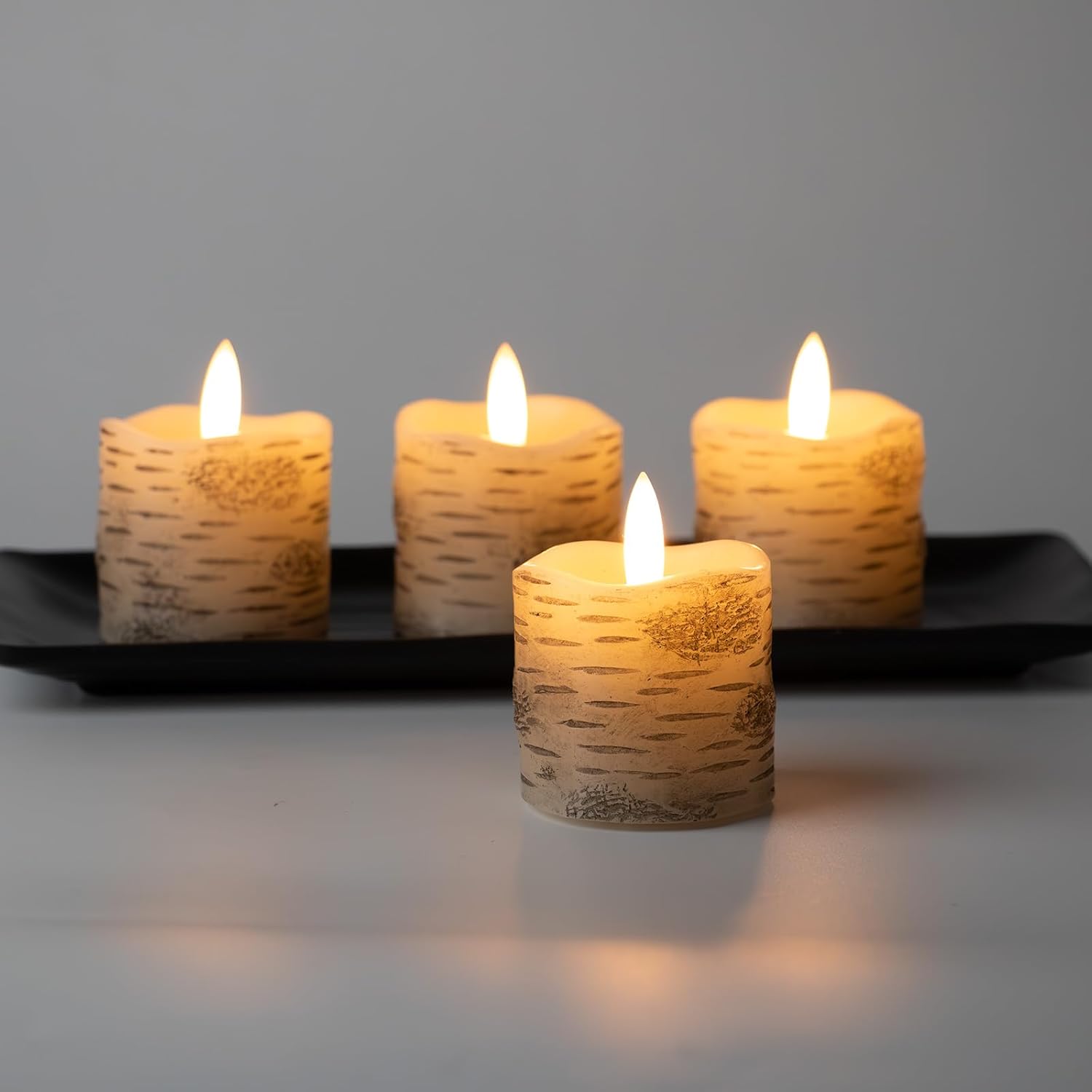Rhytsing 2" White Birch Bark Flameless Votive Candles with Timer, Real Wax Led Faux Battery Operated Tealight Candles for Christmas and Weddings - Set of 4