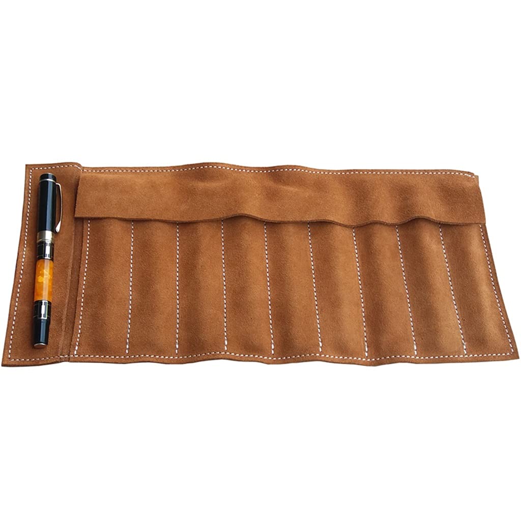 Estuche para bolígrafos de cuero de gran capacidad con persiana enrollable multifuncional Estuche para lápices de almacenamiento retro (Color : Marrón, Tamaño : Como se muestra) (Marrón como se mues