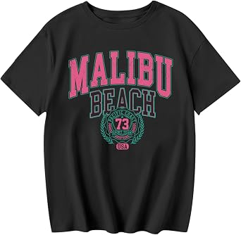 Sulayesh Cute Letter Graphic Tees for Girls Preppy Aesthetic Shirts Oversized Trendy T Shirts Loose Casual Summer Tops