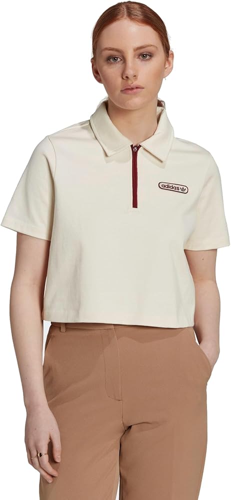 Amazon.com: adidas Originals Crop Zip Ladies Polo Shirt, Cream, X