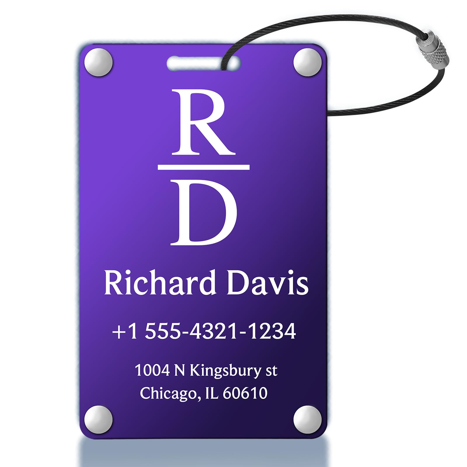 Personalized Luggage Tags for Suitcases - Monogram Style Aluminum Custom Luggage Tags for Backpacks & Bags, Sturdy, Waterproof & Heavy Duty (Purple/