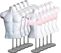 Vista 15 de DisplayTown Maniquí de torso masculino y femenino con soporte de metal, cuerpo con respaldo hueco, apilable, forma de vestido para exhibición