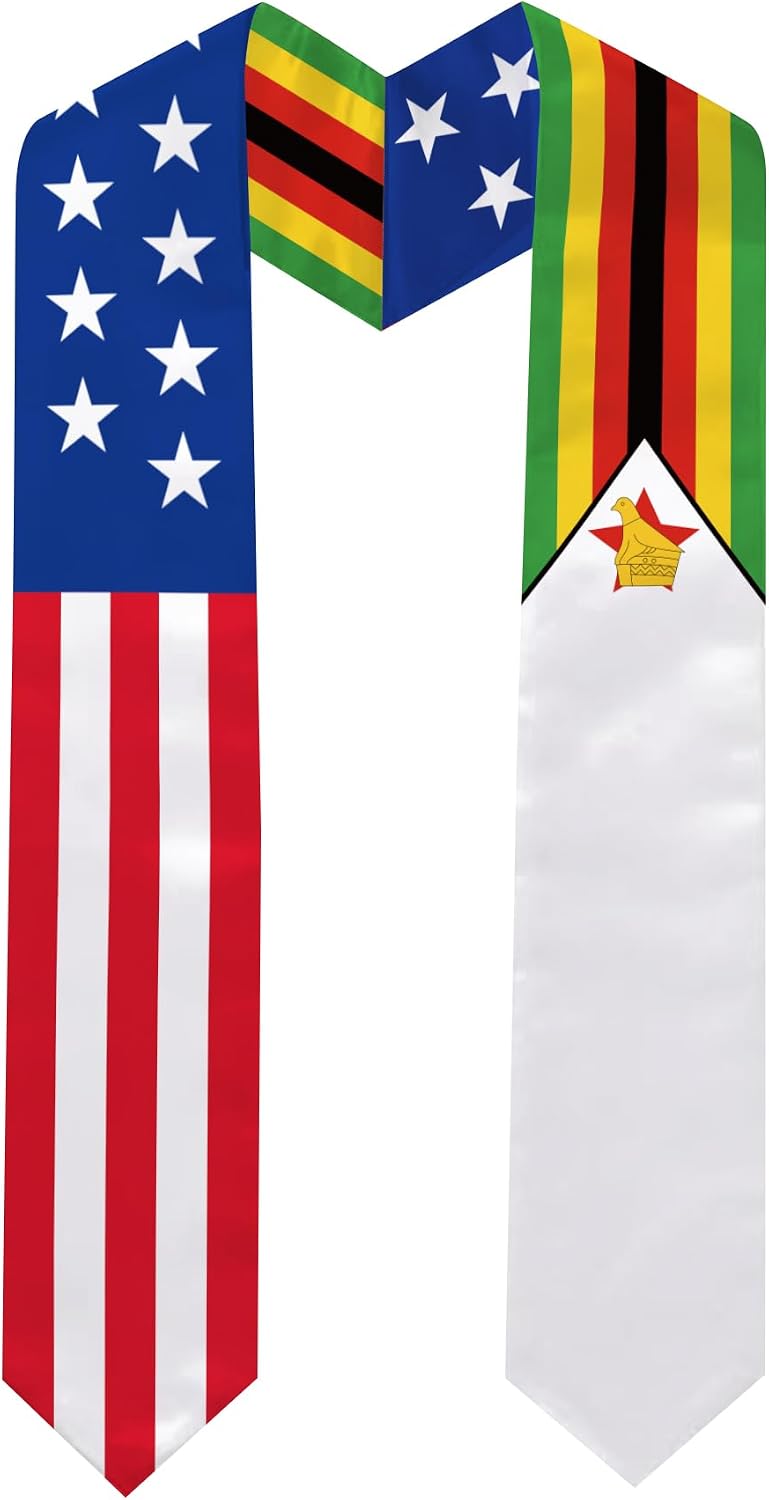 Zimbabwe Flag Graduation Stole 72 x 5 Inches Decorative Ceremonial Accessory Sash for International Student (Baccalaureate Gown and Hat Not Included) (Zimbabwe)