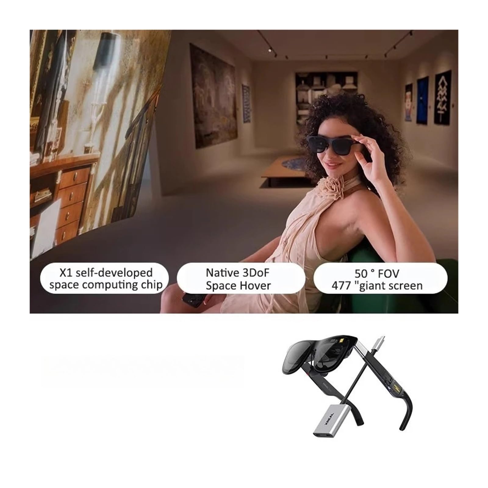 Gafas Inteligentes de Realidad Aumentada con Pantalla HD de 4,77", 3DoF, Efecto de Vuelo Espacial, 3D Real, compatibles con iPhone, Mac, Switch, PS5, Juegos y Cine Privado. ¡Nuevas!