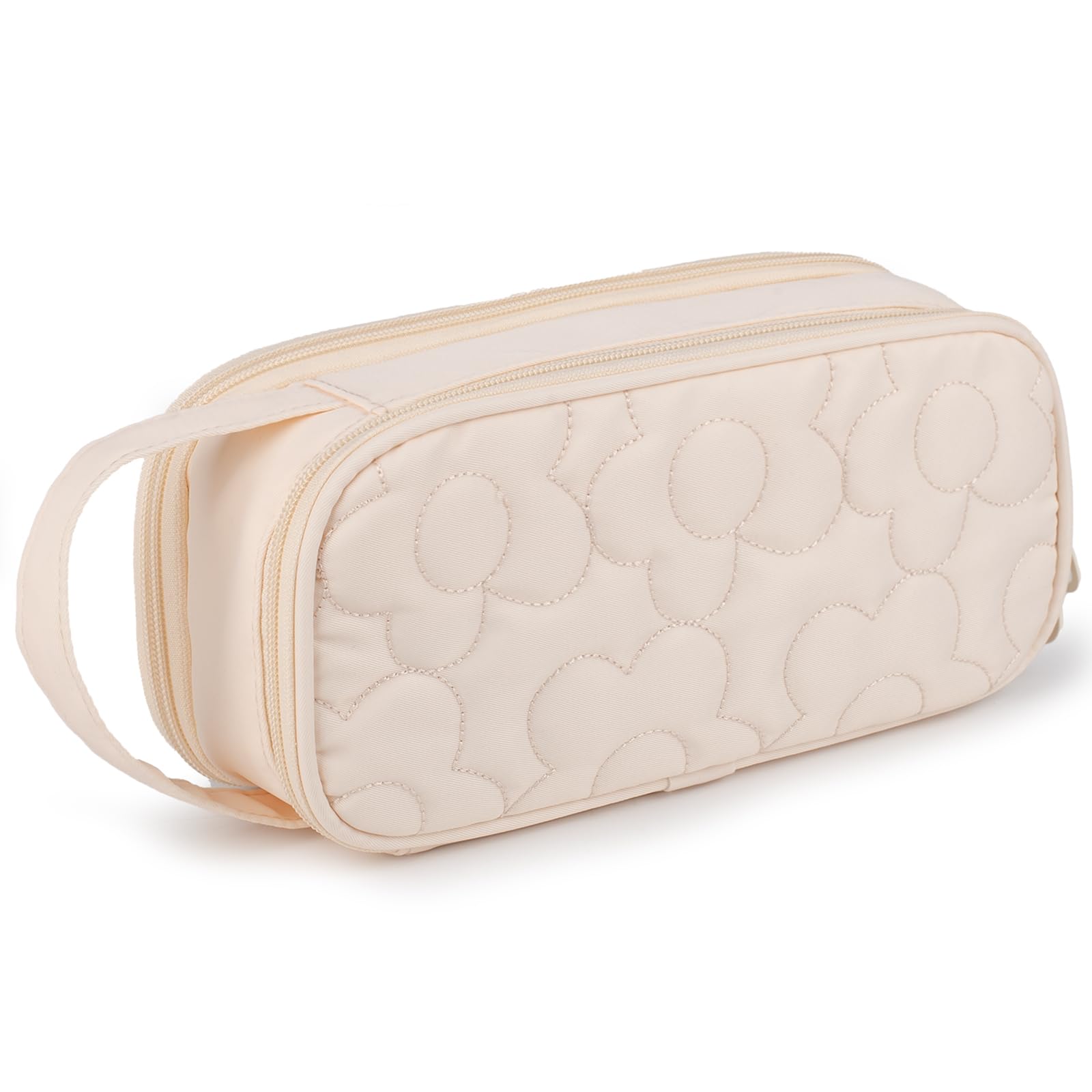 Bunnychic Pencil Case for Girls,Flower Quilted Large Capacity Pencil Pouch with 2 Compartment, Zipper Pencil Bag with Handle, Women Soft Pencil Box for Middle School Office College