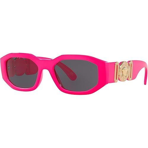 Versace Unisex Sunglasses Fuxia Fluo Frame, Dark Grey Lenses, 53MM