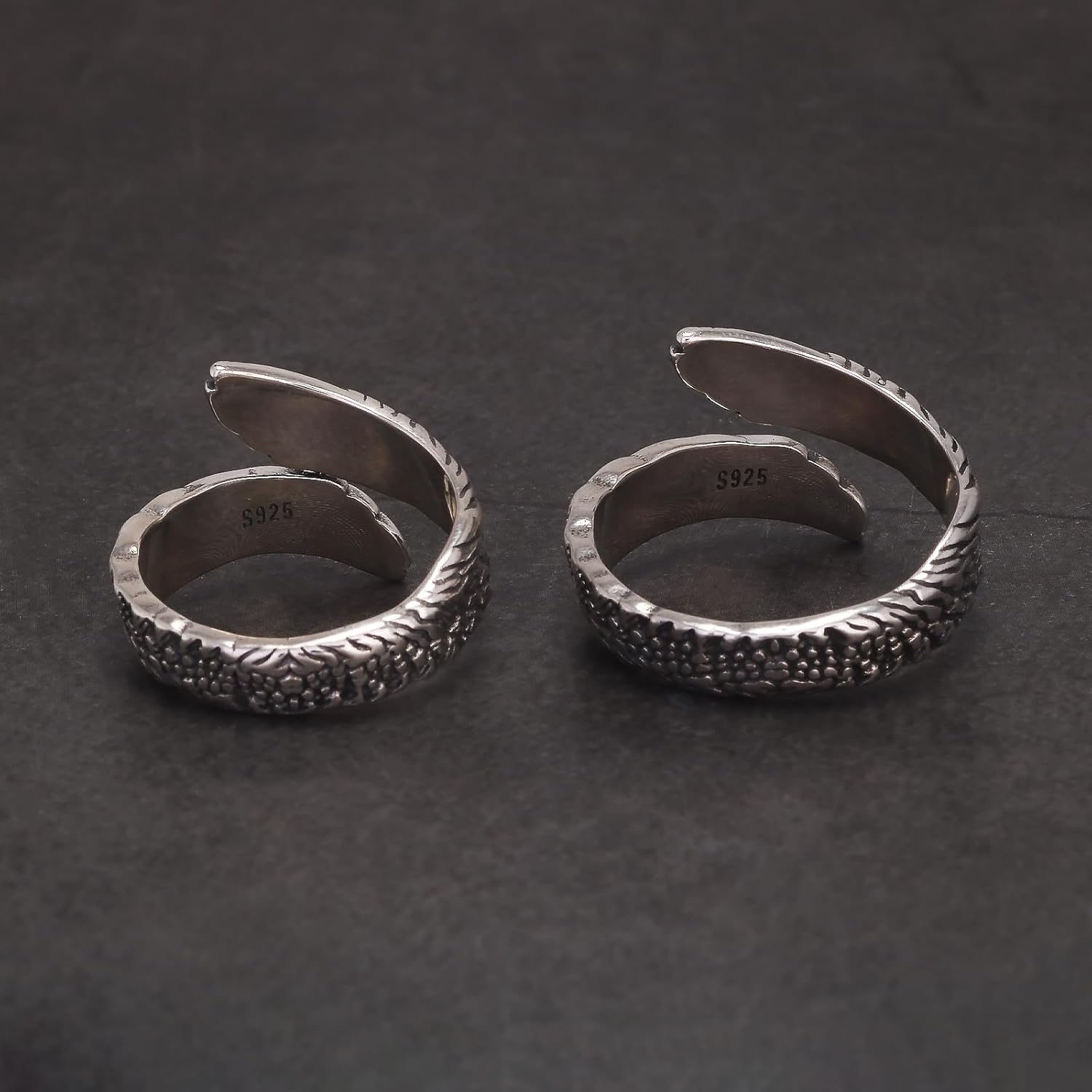 925 Sterling Silver Angel Wing Feather Ring for Women Men, Adjustable Open Band, Vintage Antique Style Jewelry - Image 5