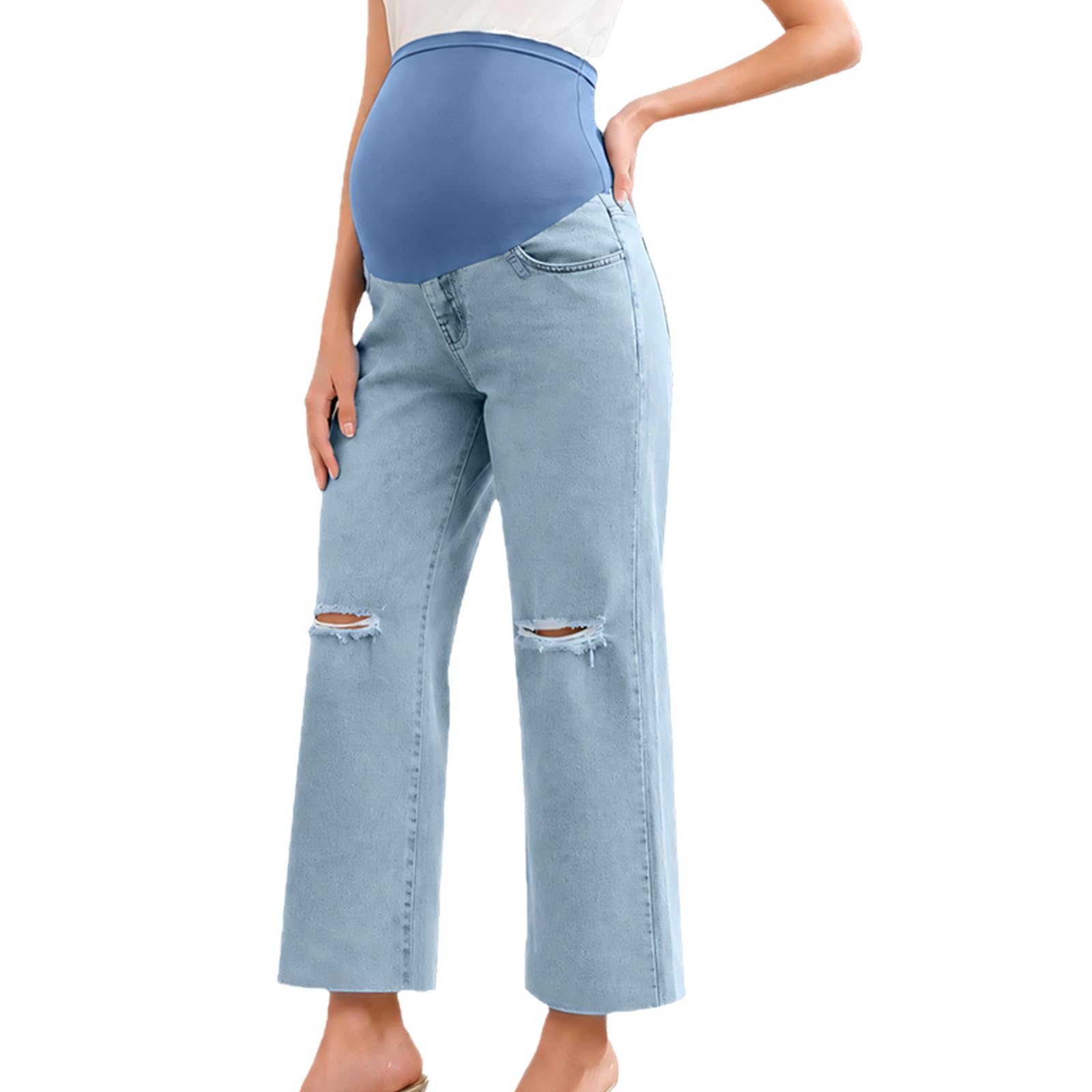 Bauch Umstandsjeans für schwangere Frauen, gerades Bein, Jeanshose mit verstellbarer Taille für lässiges Pendeln, Schwangerschaftshose über dem Bauch, Umstandshose, Panel Jeans, Hose für werdende Bein