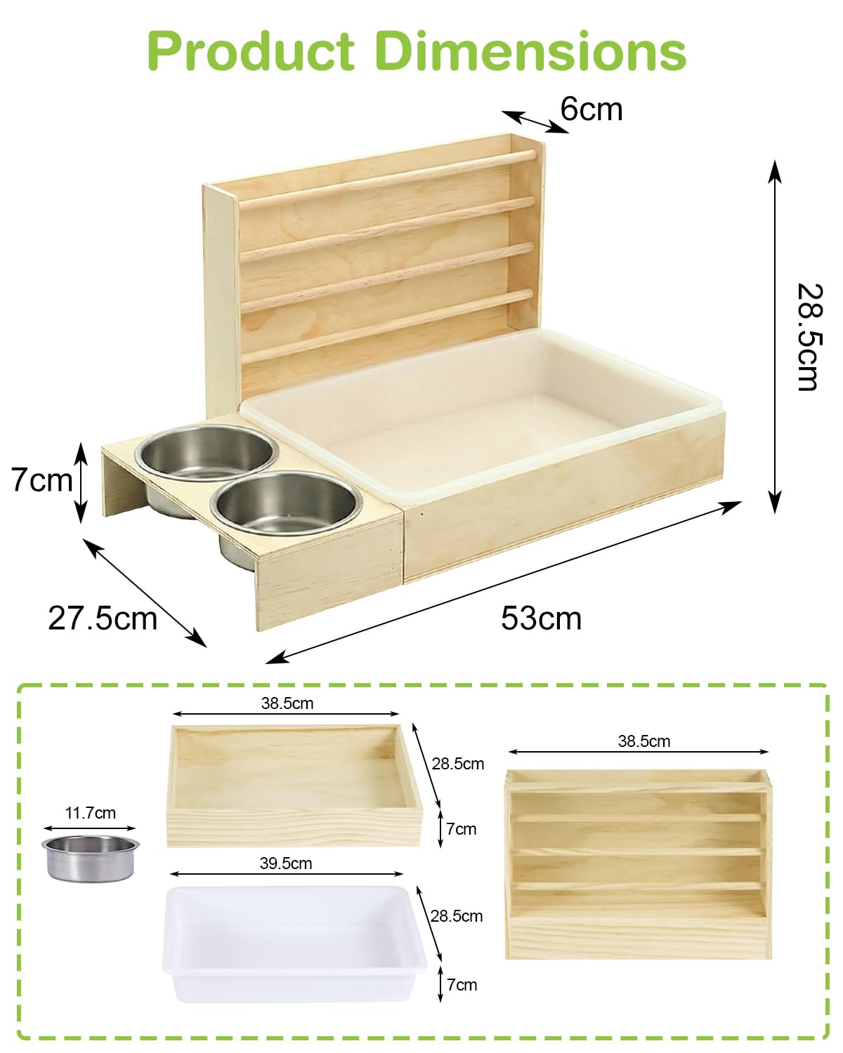 Kaninchen Heu Feeder mit 2 Näpfen, 4 in 1 Heuraufe Holz Futterspender, Hasentoilette, für Kaninchen, Meerschweinchen, Chinchillas, Hasen und andere Kleintiere 54 x 36.5 x 28cm