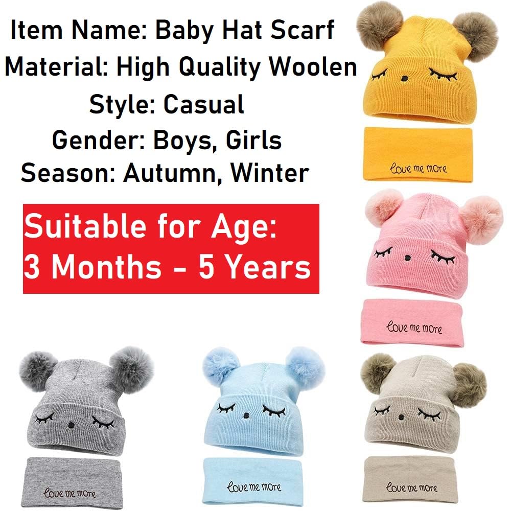 QUEERY Baby Knit Hat Scarf Set Toddler Girls Boys Winter Pom Pom Beanie Cap Neck Warmer (Age 6 Month to 8 Yrs) (Grey) 3