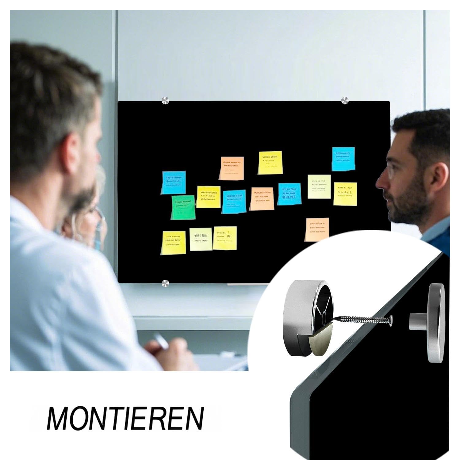 XIWODE Magnettafel Glas 90x120 Schwarz - Hochwertiges Rahmenloses Whiteboard, Abwischbare Glas-Pinnwand Große mit Zubehör (4 Marker, 2 Magnete, Schwamm) für Büro & Zuhause