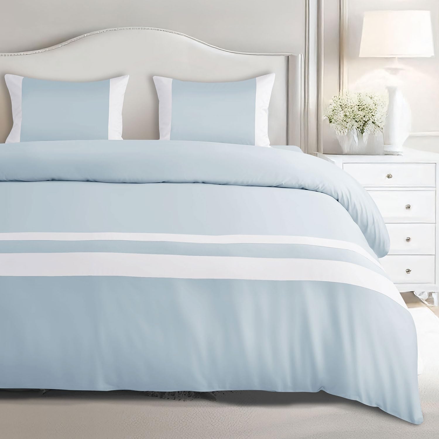 Spread Spain® Botanic Cotton 550 Thread Count King Size Quilt Cover with Corner Loops & Openable Zipper (90X108) - Sky Blue-picture-38