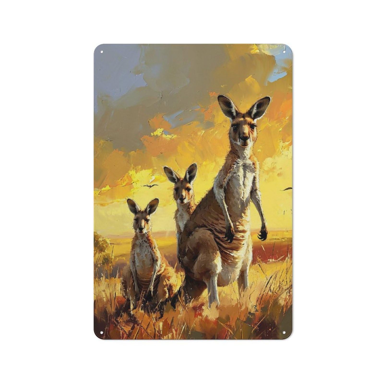 Kangaroo Trio Rustic Metal Wall Decor 30x20cm, Decorative Metal Plaque for Shed, Garden Room, Porch Or Garage