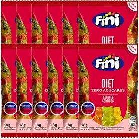 Bala Gelatina Fini Zero Açúcar Diet contendo 12 pacotes de 18g cada