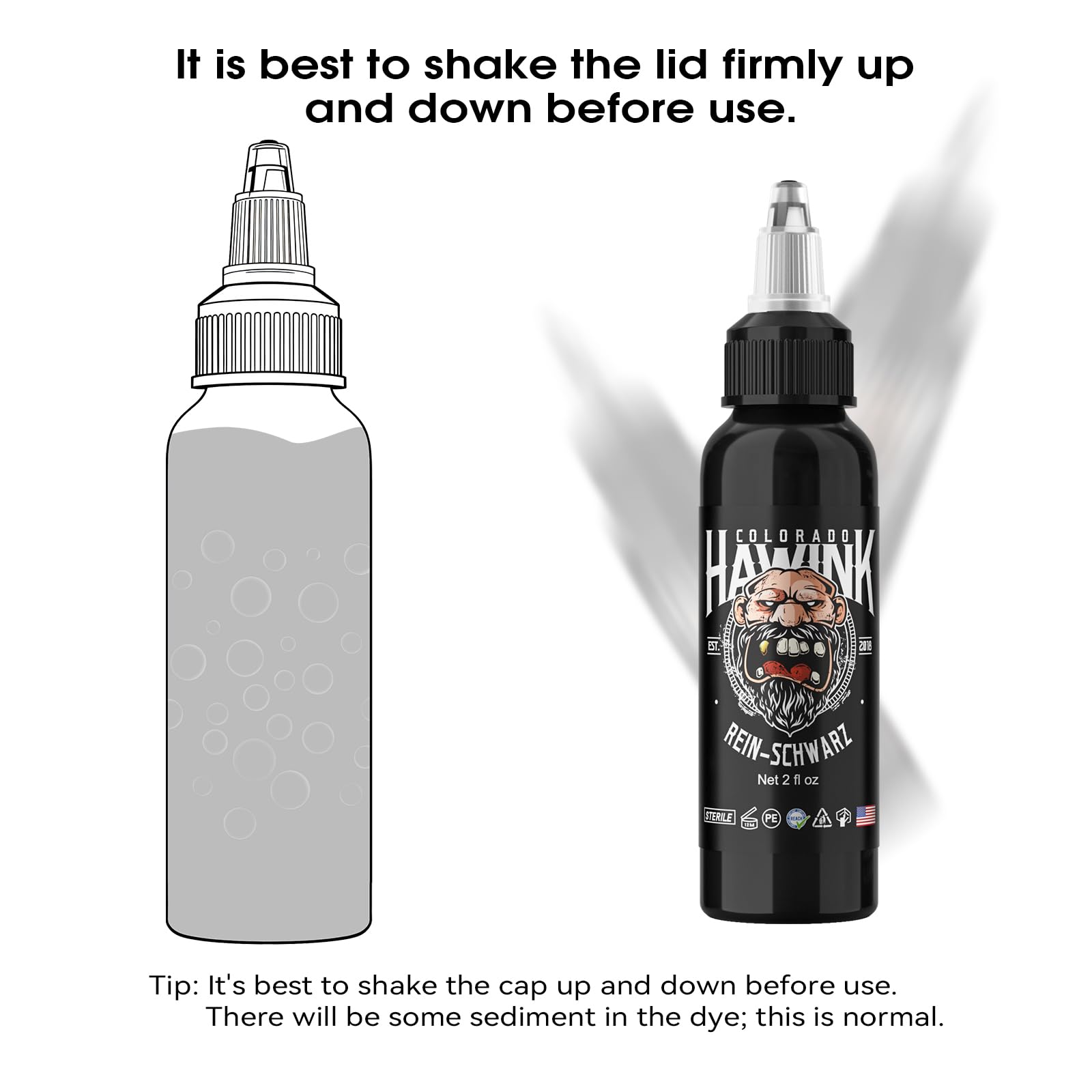 HAWINK Tinta Negro Puro Tatuaje Profesional 1 Botella de 2oz (60ml) Tattoo Ink Black TI203DE-60-001