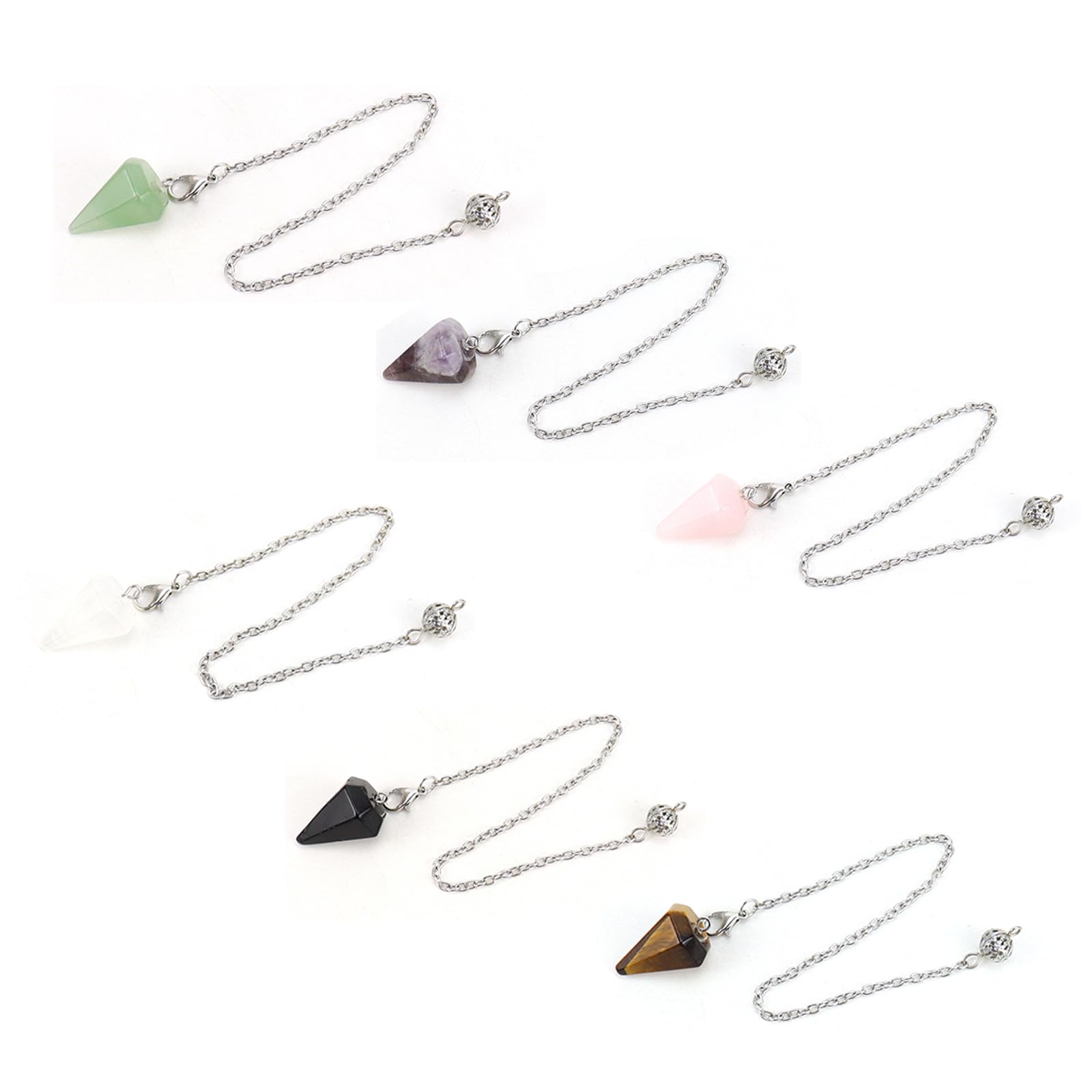 6 Pcs Crystals Set, Pendulum Crystal, Witch Craft, Crystal Set, Witchcraft Supplies, Crystal Pendulum for Divination, Witchcraft Crystals Dowsing Pendulum Crystals Gemstones Cone Pendant