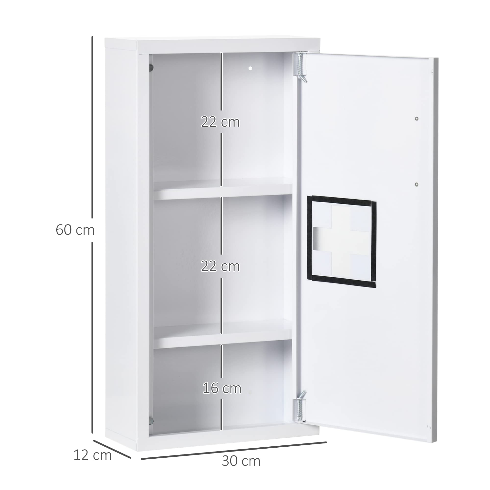 kleankin Armoire à Pharmacie Armoire à médicaments Murale 2 étagères 3 Niveaux avec Porte aimantée métal 30 x 12 x 60 cm Blanc