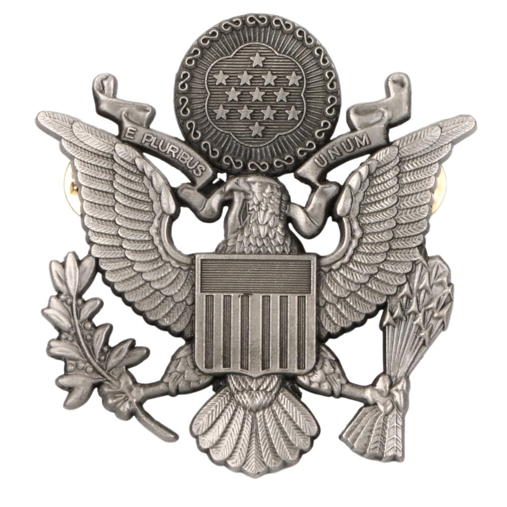 WWII US ARMY EPLURIBUS UNUM OFFICERS METAL CAP HAT BADGE GREY Metal PIN