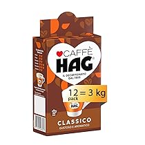 Hag – Caffè Macinato Decaffeinato Gusto Classico – Miscela caffè per Moka – 12 confezioni da 250 gr (totale 3 kg)
