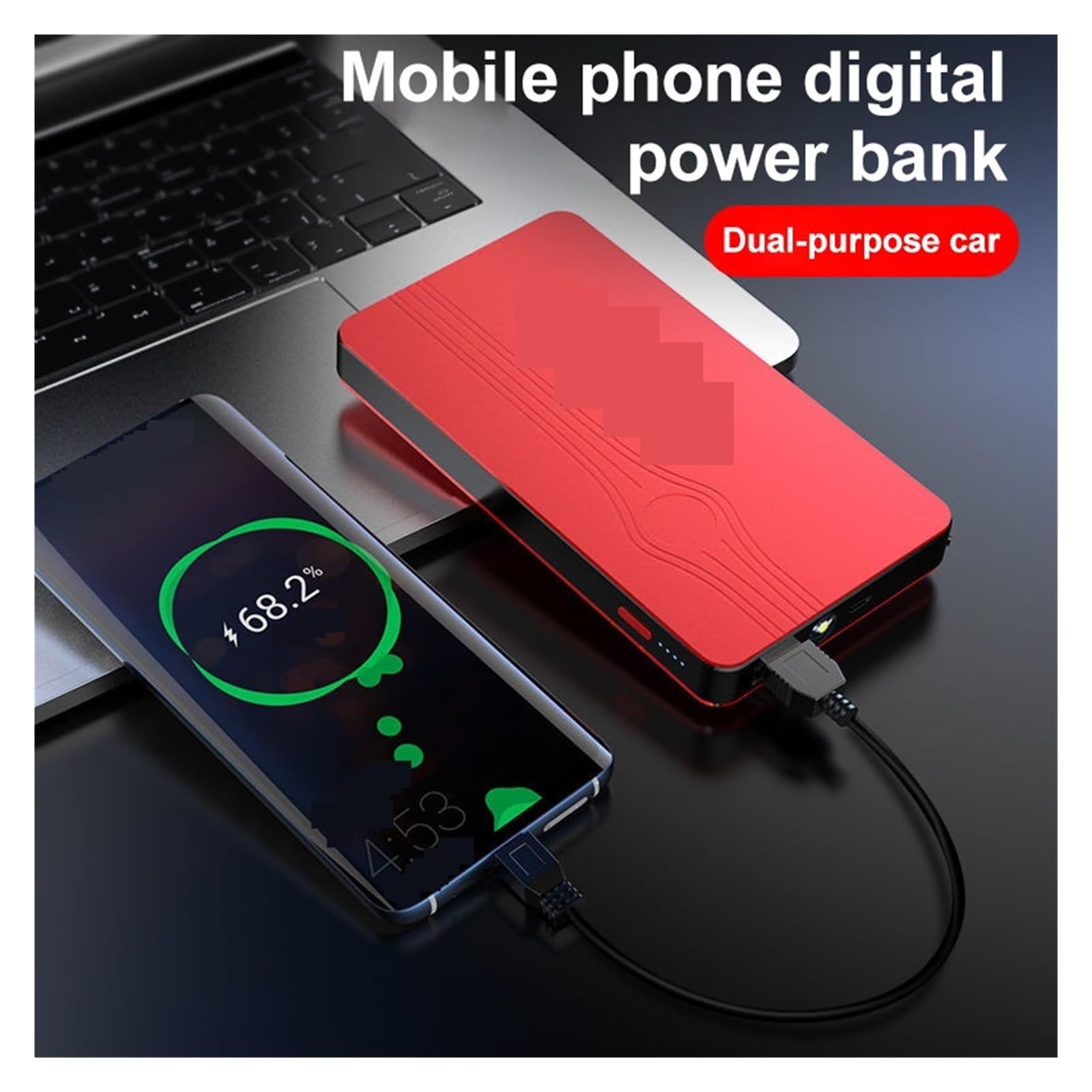 Avviatore di emergenza per auto, caricabatterie portatile da 10000 mAh, dispositivo di avviamento del motore a benzina e diesel, booster di emergenza con display digitale