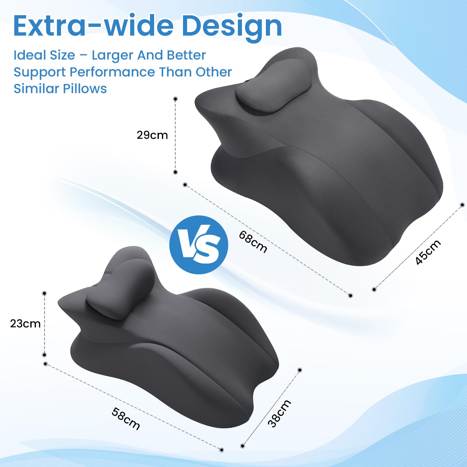 2026 Memory-Schaum Keilkissen, 27° Ergonomisches Bettkissen, Lesekissen für Rückenstütze, Beinhochlagerung, Ideal für Bauchlage, bei Sodbrennen, Abnehmbarer Bezug (Original Plus Size, Dehnbares Grau)