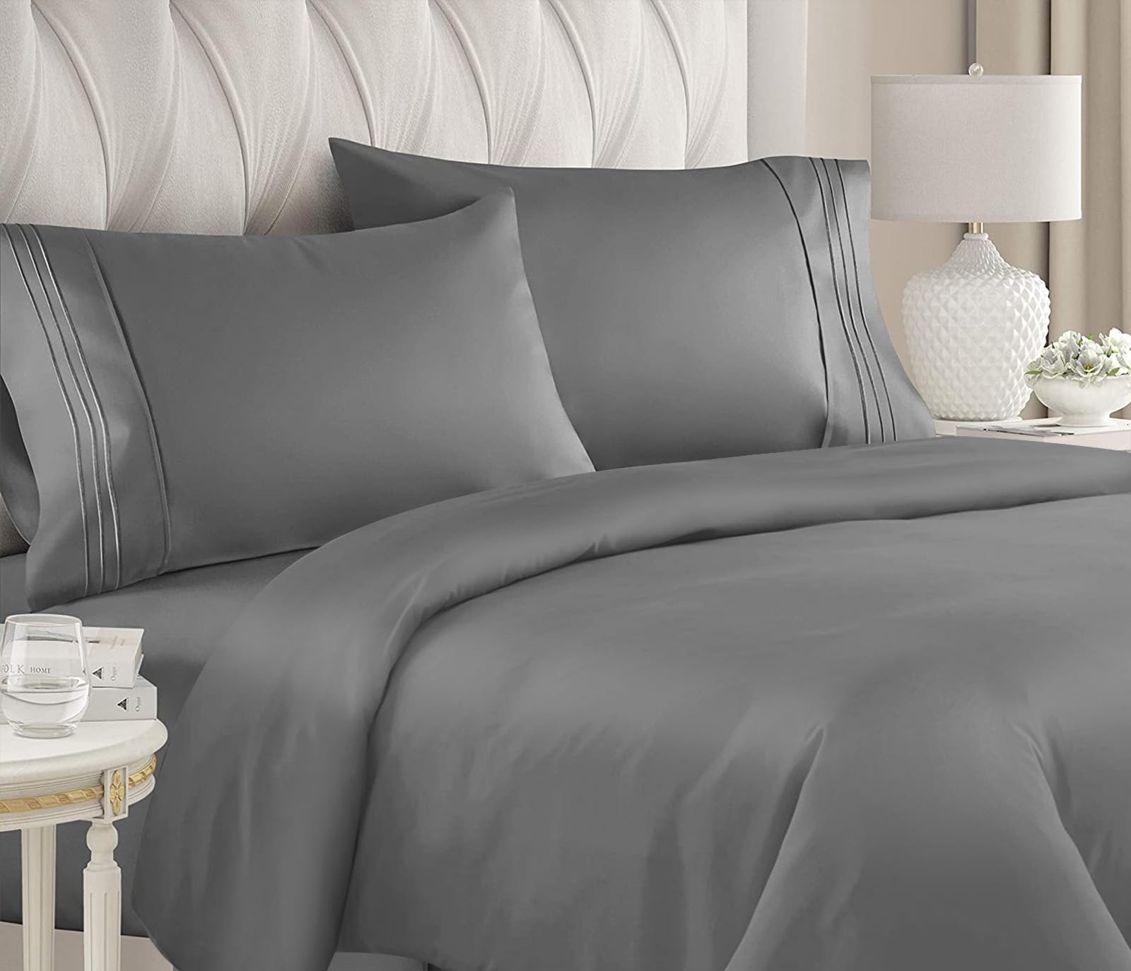 Grace Charcoal Single Duvet Cover Set Premium Brushed Microfiber Duvet Cover Single (135 X 200 Cm) 2 Pcs Ultrasoft Hypoallergenic Reversible Quilt Cover Non Iron Luxury Bedding Sets With Zipper Closure
