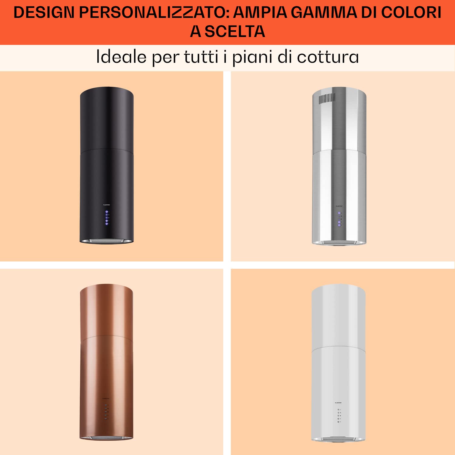 Klarstein Cappa Isola, Cappa Cucina con Timer, Flusso d'Aria di 650m³/h, Cappa per Isola Cucina con 3 Modalità e Design Candelabro Rame