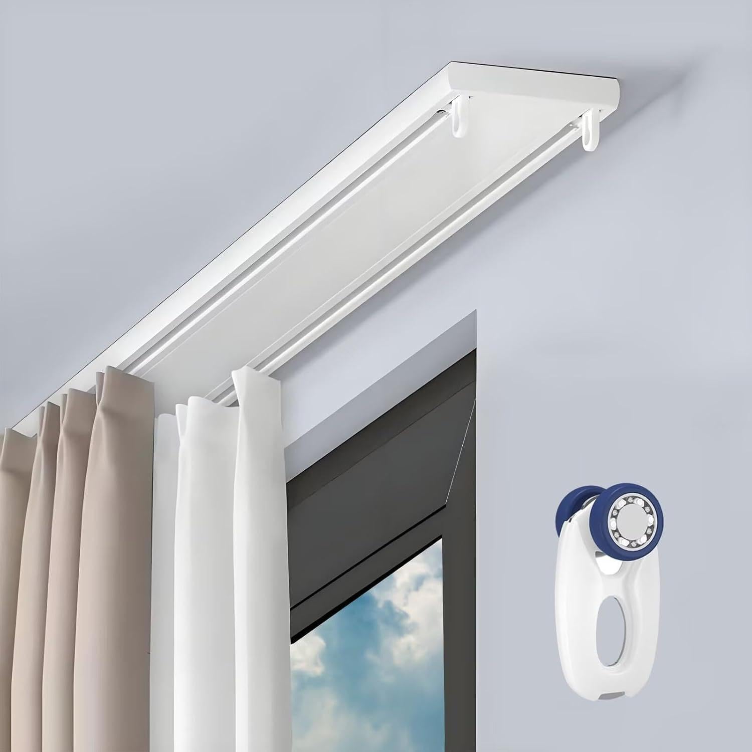 Misorat Silent Curtain Track Double-row Ceiling Mounted Aluminum Alloy Curtain Rails System Slider for Hospital Bedroom Kitchen,White-3.3m(10.8ft)