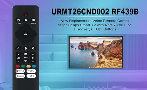 Miniatura 4 de URMT26CND002 RF439B Nuevo control remoto de voz de repuesto para Philips Smart TV con Netflix YouTube Discovery+ TUBI Botones 55PUL7672F7