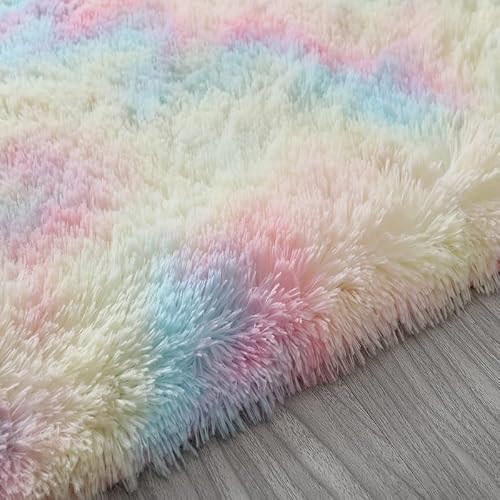 Tennola 3X5 Feet Rainbow Rugs For Girls Room, Fluffy Colorful Area Rugs For Kids Room Decor, Plush Furry Rugs Unicorn Room Decor For Girls Bedroom Nursery Playroom Living Room #TOP7
