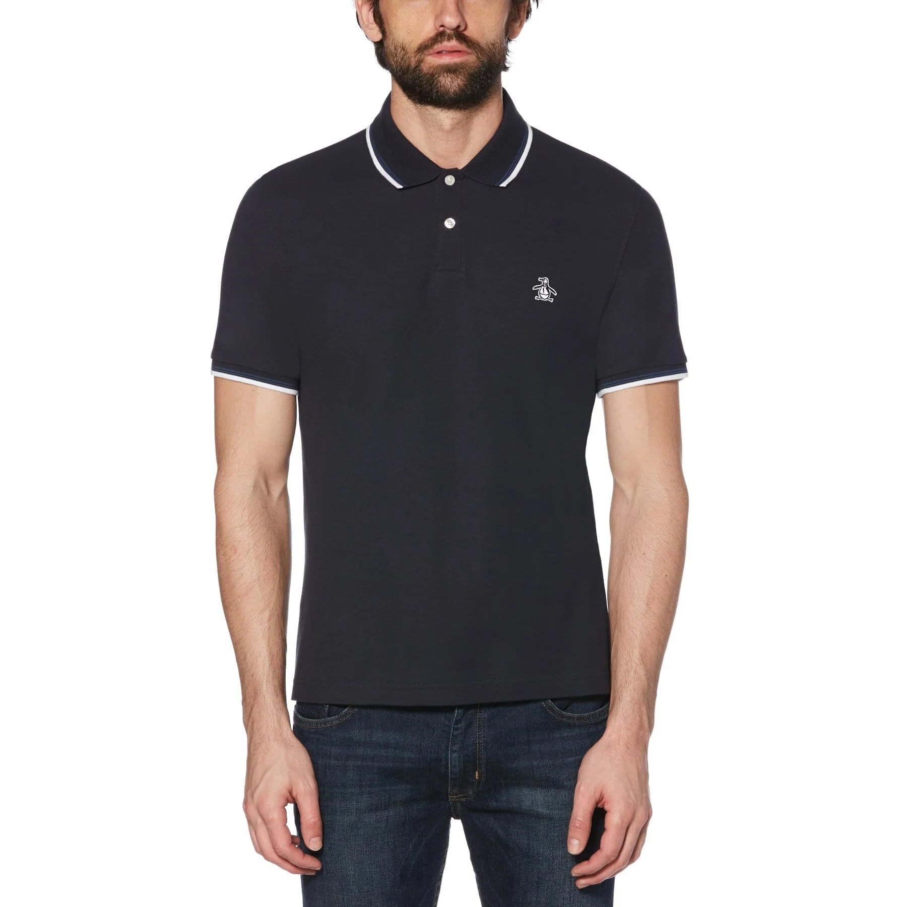 Perry EllisMen's Tipped Collar Small Logo Polo Shirt