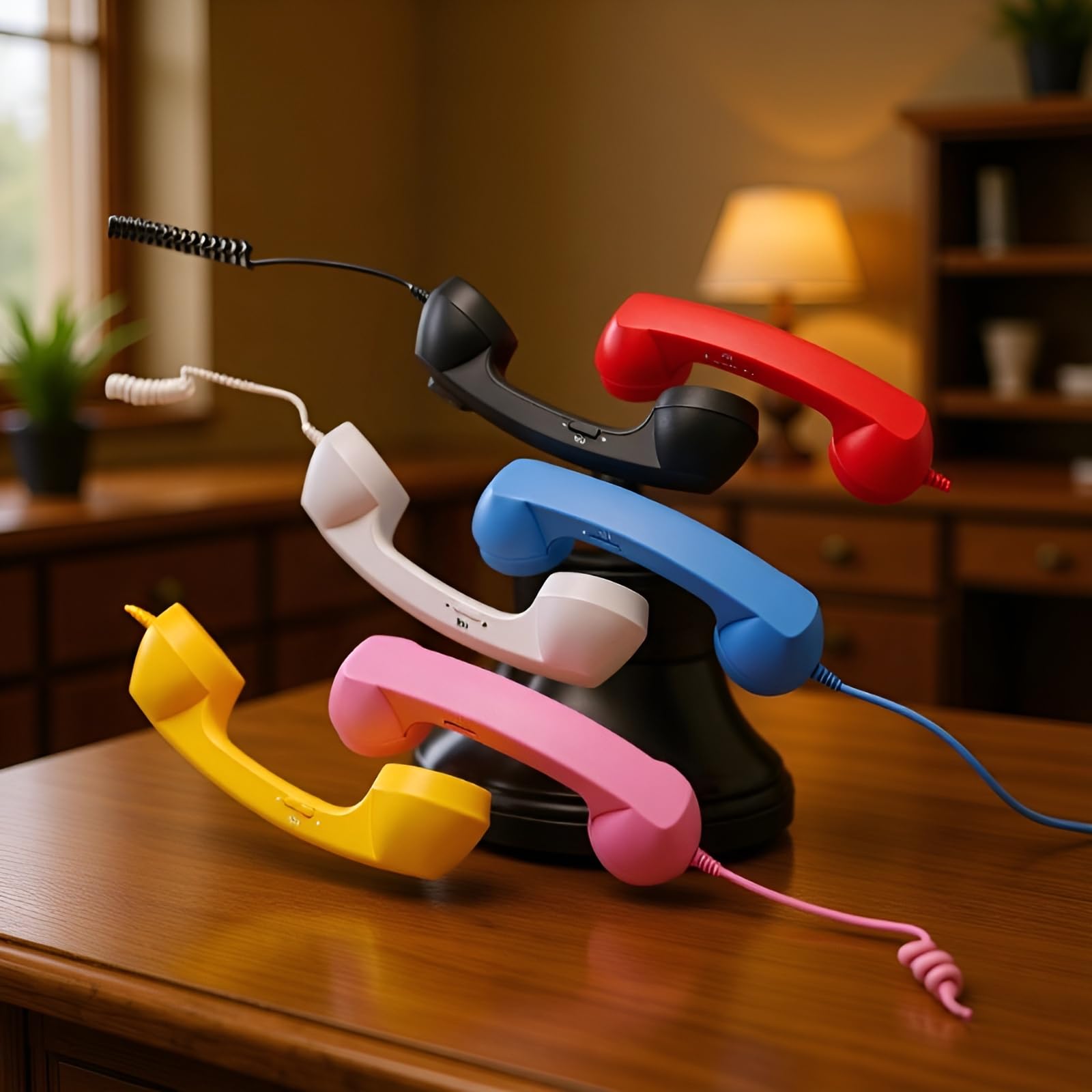 [Kawoly] レトロ電話受話器 iPhone iPad 対応 Type-C接続 スマホ 受話器 有線イヤホン スピーカー 首に挟める レトロ 電話受話器 有線電話 音量増幅機能付き マイク内蔵 反放射線機能 ノイズ抑制機能 長時間利用向け首楽設計 ギフト候補（ブラック） - 5