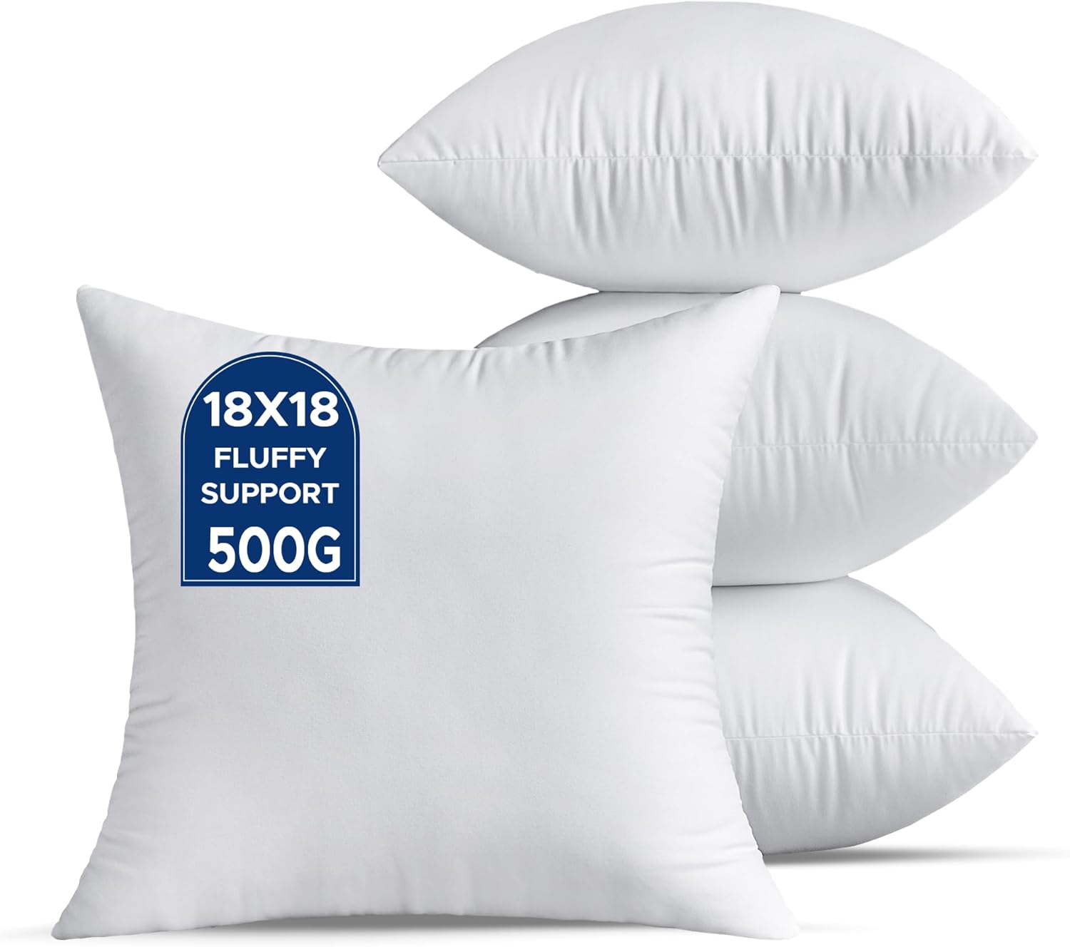 18 x 18 Throw Pillow Inserts Pack of 4 Medium White Decorative Square Pillows for Living Room Couch Bed Sofa Cushion Sham Stuffer Indoor