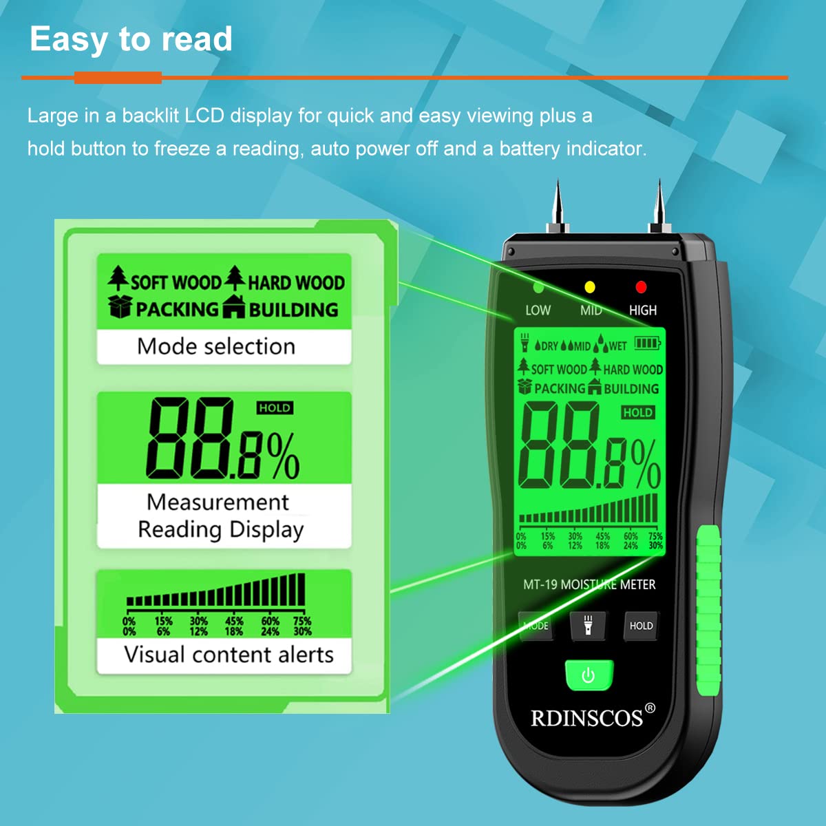 Wood Moisture Meter, Firewood Moisture Tester, Drywall
