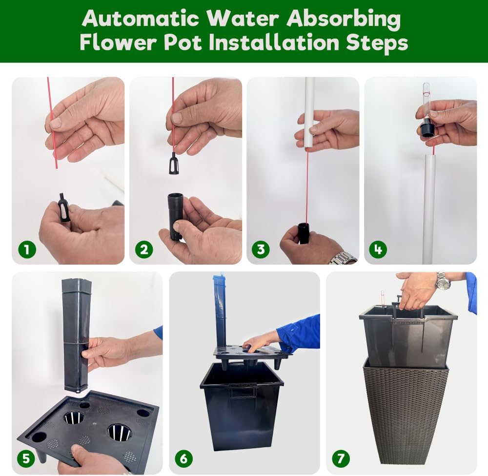 Elegant Woven Resin Outdoor Planter with Built-in Water Reservoir for Patios, Balconies, and Garden Spaces (04 + Black + 2pcs/Carton)