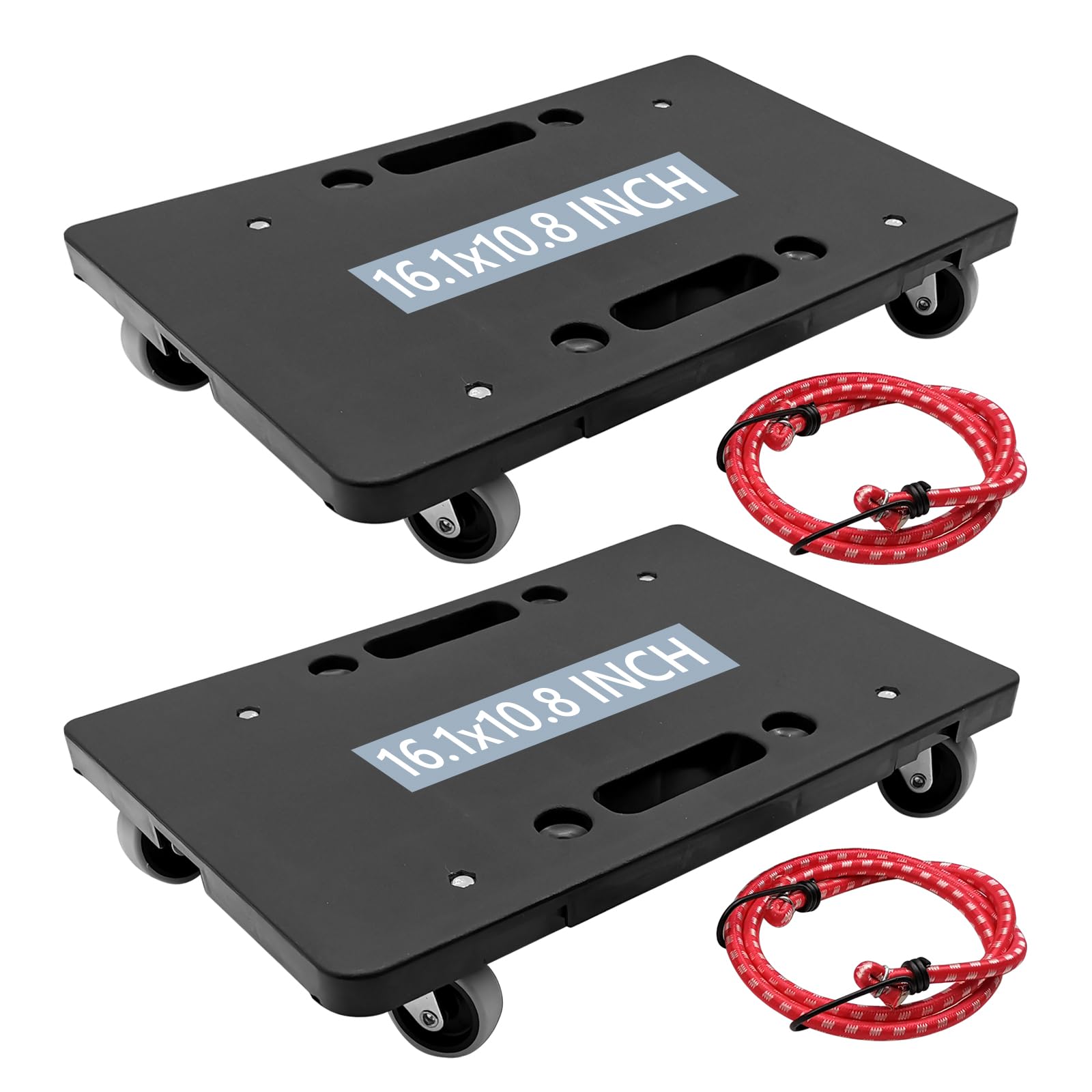 Möbelbeweger mit 4 Rädern, 40,6 cm, robuster Rollwagen, ineinandergreifendes Design, kleiner flacher Wagen, schwarz, 227 kg Kapazität für Möbelgeräte, 2 Stück